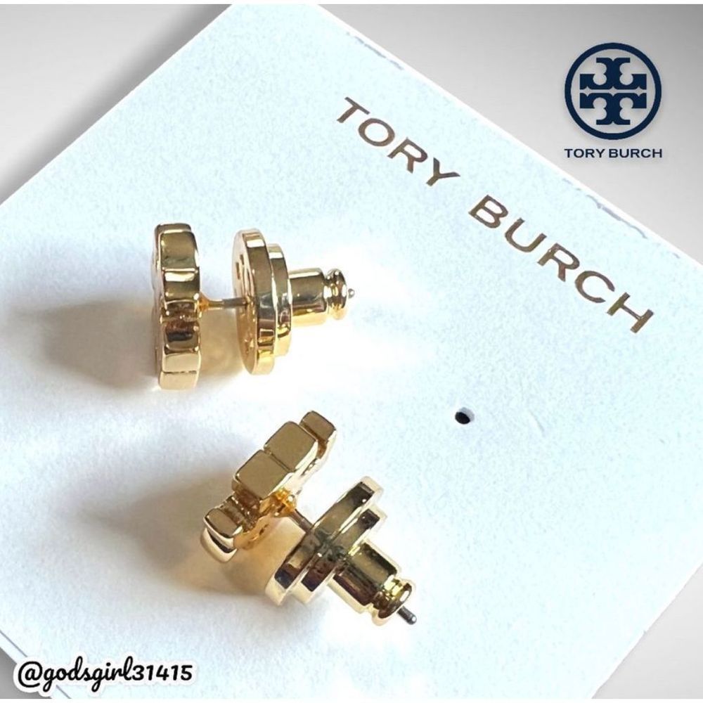 NWT Tory Burch 18K Gold Plated Kira Logo Stud Earrings & Dust Bag $78 - Picture 3 of 12